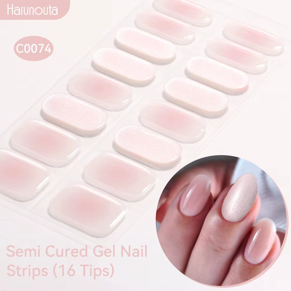 Jelly Pink Glitter Semi Cured Gel Nail Sticker Long-Lasting UV Nail Sticker UV/LED Extension Gel Polish Full Cover