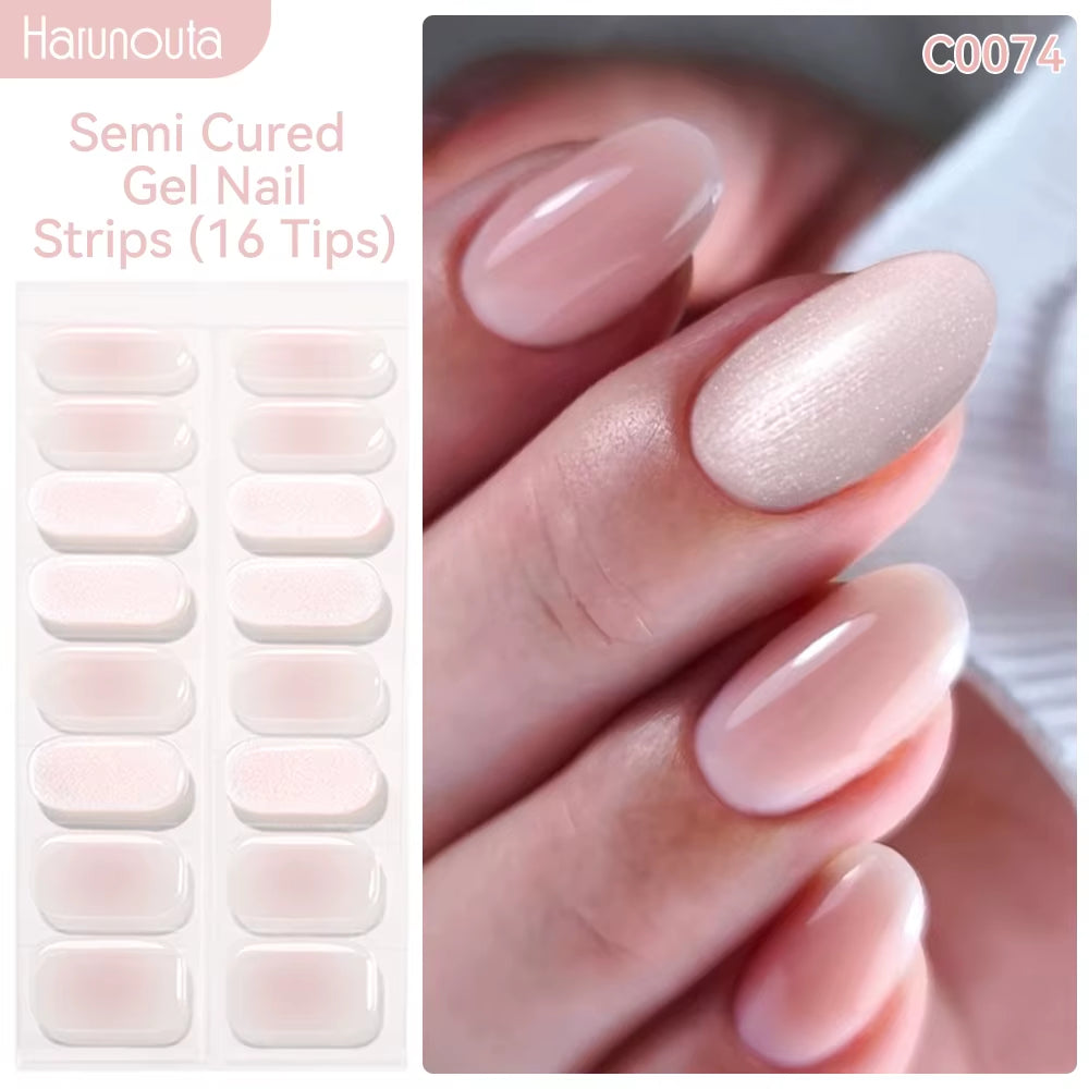 Jelly Pink Glitter Semi Cured Gel Nail Sticker Long-Lasting UV Nail Sticker UV/LED Extension Gel Polish Full Cover