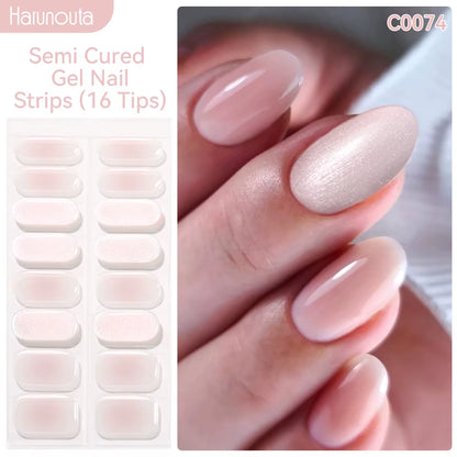 Jelly Pink Glitter Semi Cured Gel Nail Sticker Long-Lasting UV Nail Sticker UV/LED Extension Gel Polish Full Cover