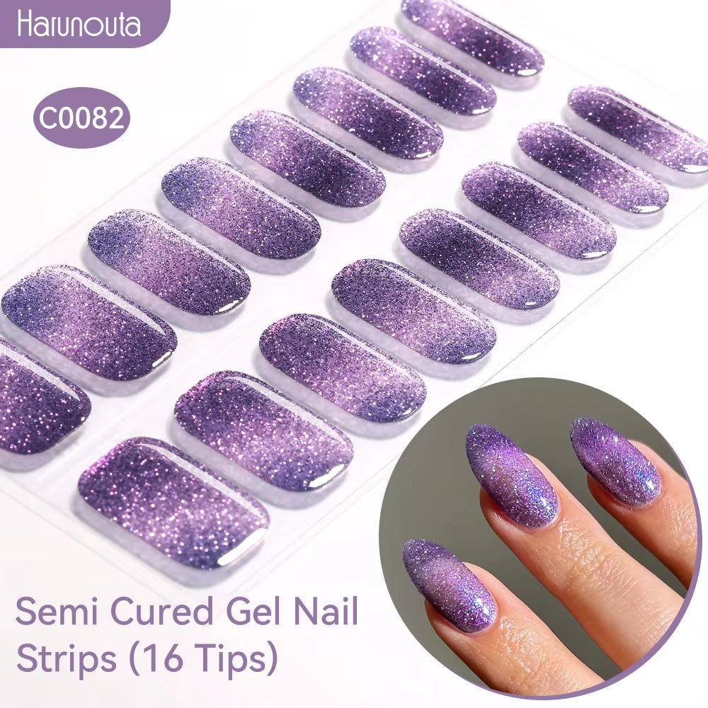 Jelly Pink Glitter Semi Cured Gel Nail Sticker Long-Lasting UV Nail Sticker UV/LED Extension Gel Polish Full Cover