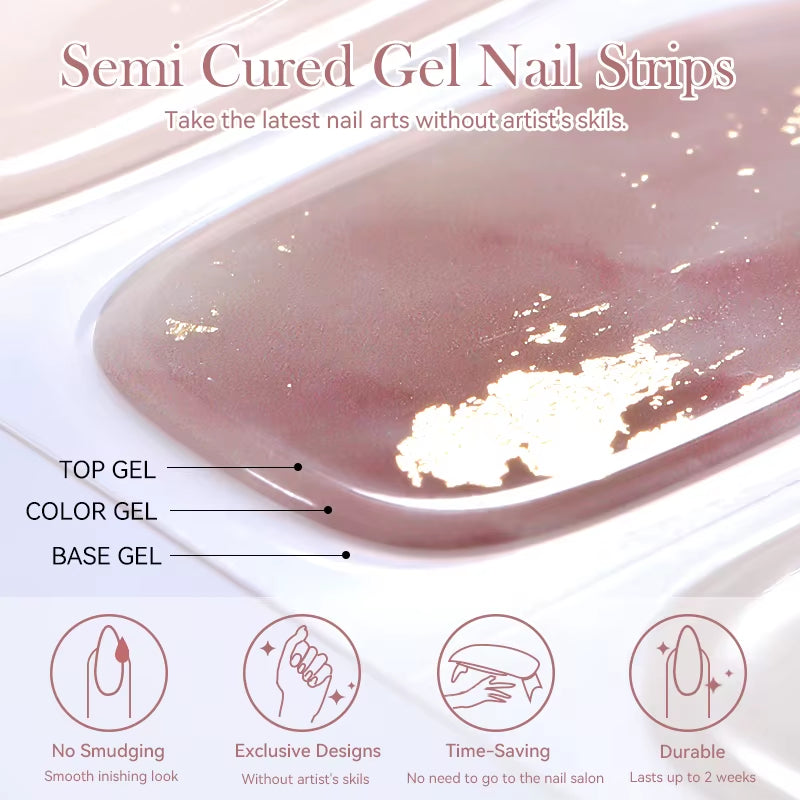 Jelly Pink Glitter Semi Cured Gel Nail Sticker Long-Lasting UV Nail Sticker UV/LED Extension Gel Polish Full Cover