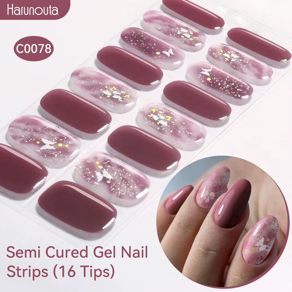 Jelly Pink Glitter Semi Cured Gel Nail Sticker Long-Lasting UV Nail Sticker UV/LED Extension Gel Polish Full Cover