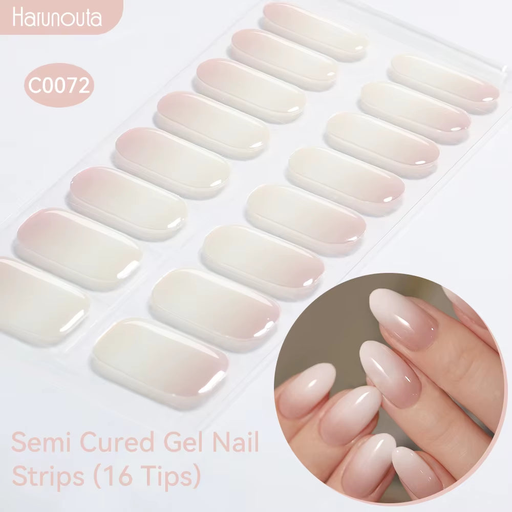 Jelly Pink Glitter Semi Cured Gel Nail Sticker Long-Lasting UV Nail Sticker UV/LED Extension Gel Polish Full Cover