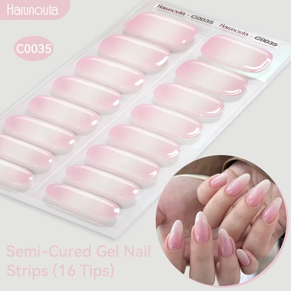 Jelly Pink Glitter Semi Cured Gel Nail Sticker Long-Lasting UV Nail Sticker UV/LED Extension Gel Polish Full Cover