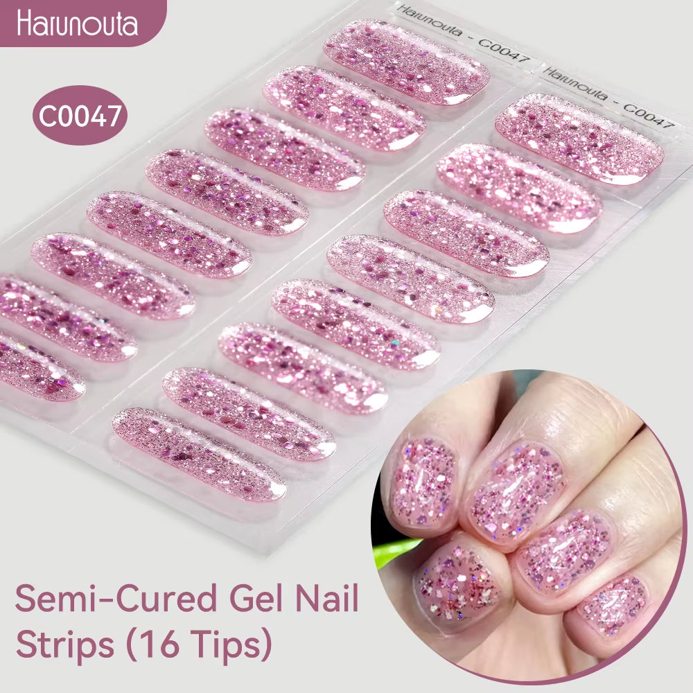 Jelly Pink Glitter Semi Cured Gel Nail Sticker Long-Lasting UV Nail Sticker UV/LED Extension Gel Polish Full Cover