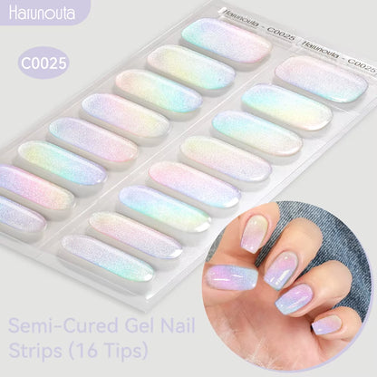 Jelly Pink Glitter Semi Cured Gel Nail Sticker Long-Lasting UV Nail Sticker UV/LED Extension Gel Polish Full Cover