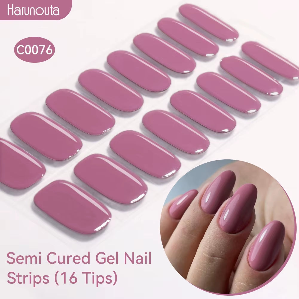 Jelly Pink Glitter Semi Cured Gel Nail Sticker Long-Lasting UV Nail Sticker UV/LED Extension Gel Polish Full Cover