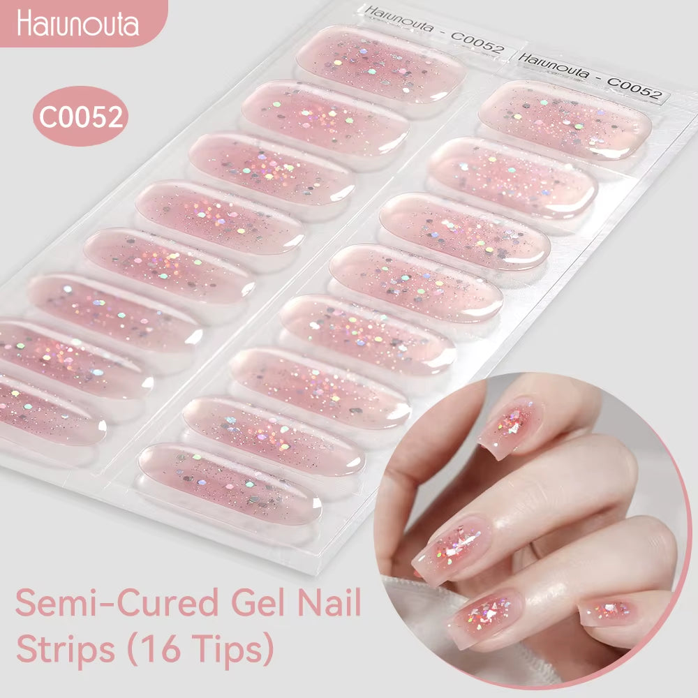 Jelly Pink Glitter Semi Cured Gel Nail Sticker Long-Lasting UV Nail Sticker UV/LED Extension Gel Polish Full Cover