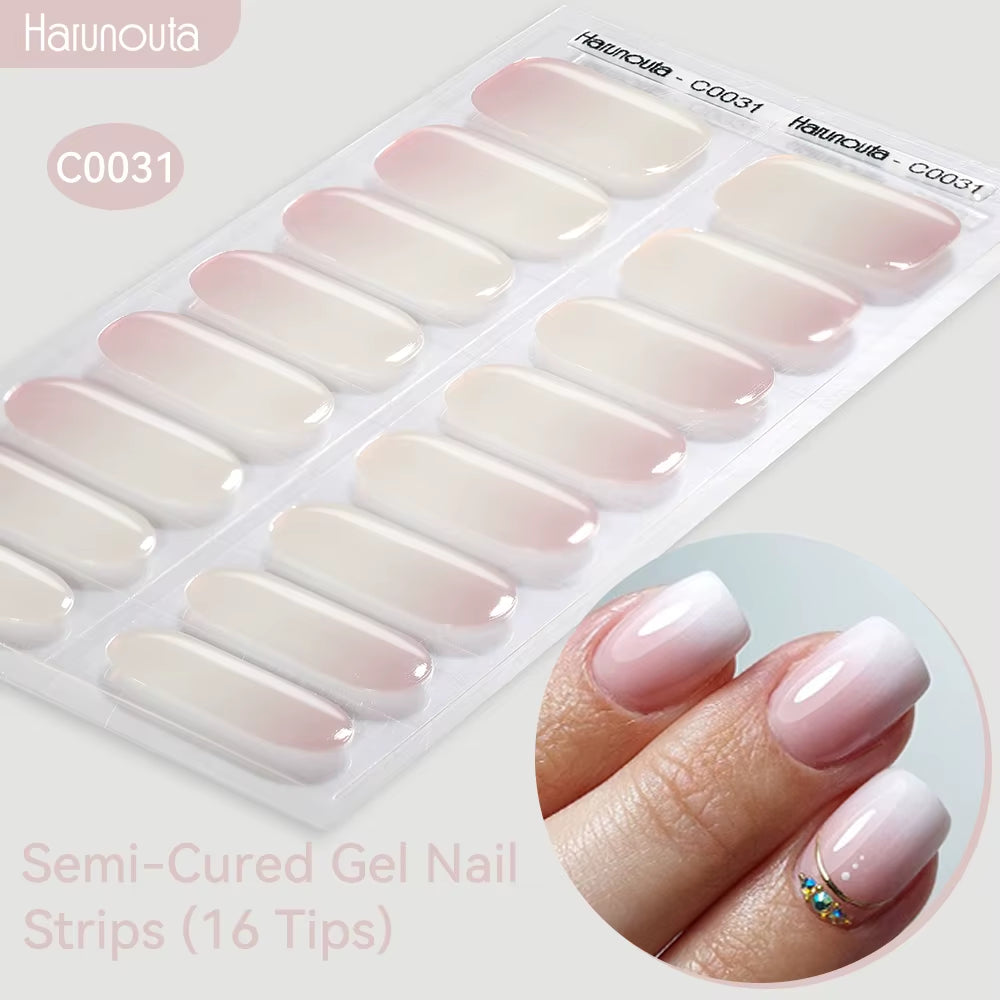 Jelly Pink Glitter Semi Cured Gel Nail Sticker Long-Lasting UV Nail Sticker UV/LED Extension Gel Polish Full Cover