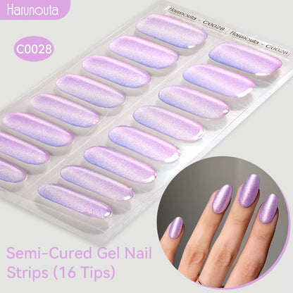 Jelly Pink Glitter Semi Cured Gel Nail Sticker Long-Lasting UV Nail Sticker UV/LED Extension Gel Polish Full Cover