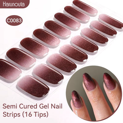 Jelly Pink Glitter Semi Cured Gel Nail Sticker Long-Lasting UV Nail Sticker UV/LED Extension Gel Polish Full Cover