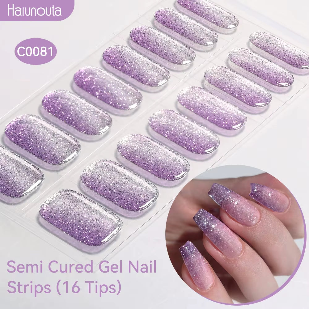 Jelly Pink Glitter Semi Cured Gel Nail Sticker Long-Lasting UV Nail Sticker UV/LED Extension Gel Polish Full Cover