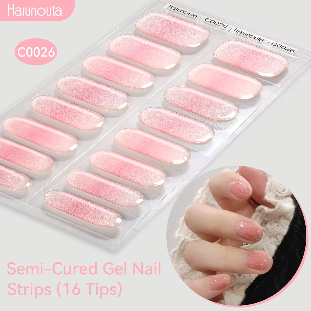 Jelly Pink Glitter Semi Cured Gel Nail Sticker Long-Lasting UV Nail Sticker UV/LED Extension Gel Polish Full Cover