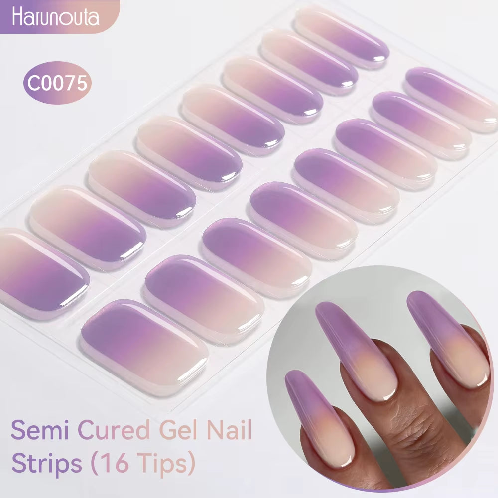 Jelly Pink Glitter Semi Cured Gel Nail Sticker Long-Lasting UV Nail Sticker UV/LED Extension Gel Polish Full Cover
